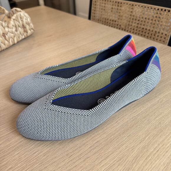 ROTHY’S Ballet Flats Size 9.5 Gray Shale Cherry Ribbon Heel Stripe RETIRED - Picture 2 of 7